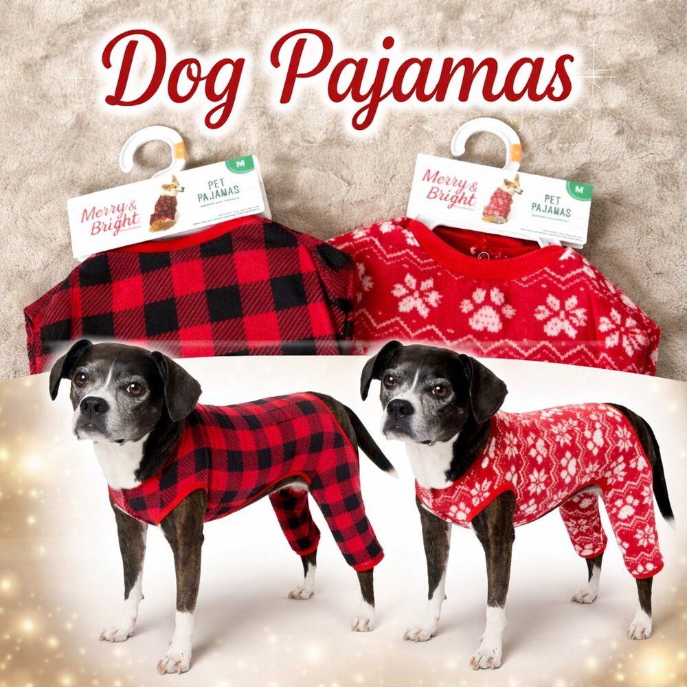 Set of 2 *NWT* Merry & Bright Dog Pajamas – Size M – Buffalo Check & Fair Isle
